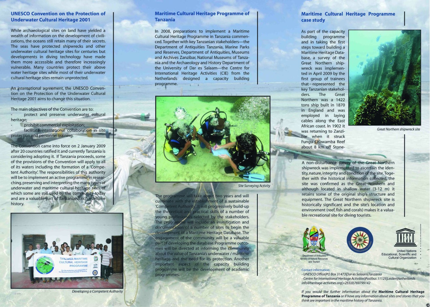 Brochure documenting the Tanzania maritime and underwater cultural heritage programme